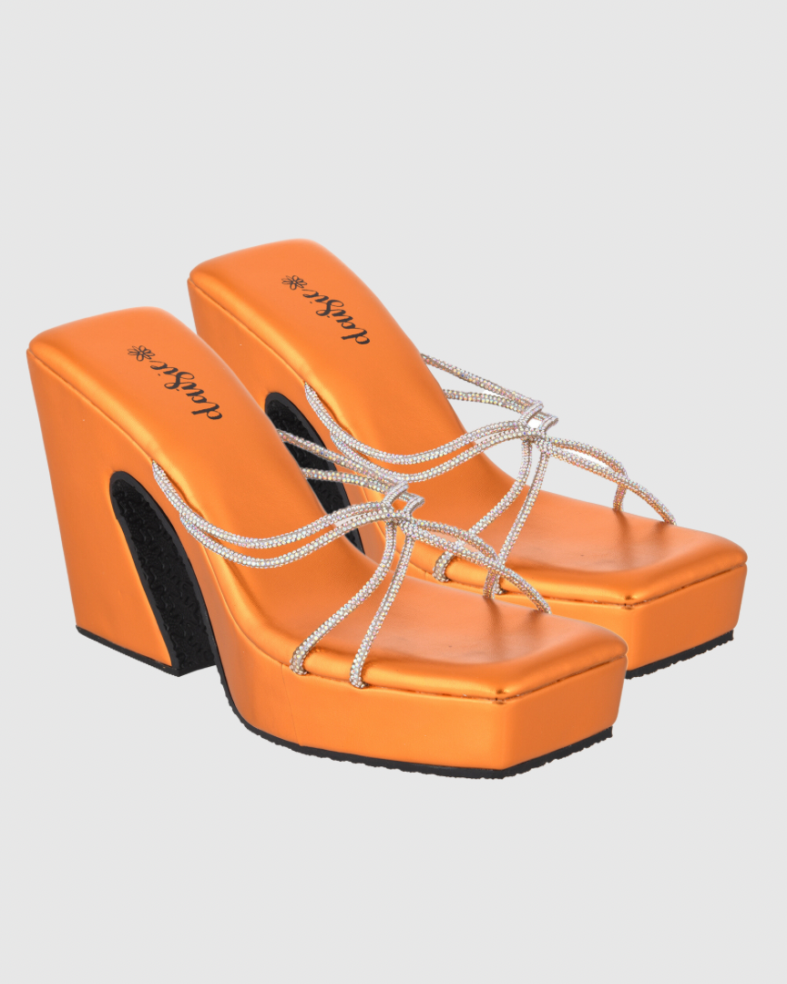 Orange platform cheap heels